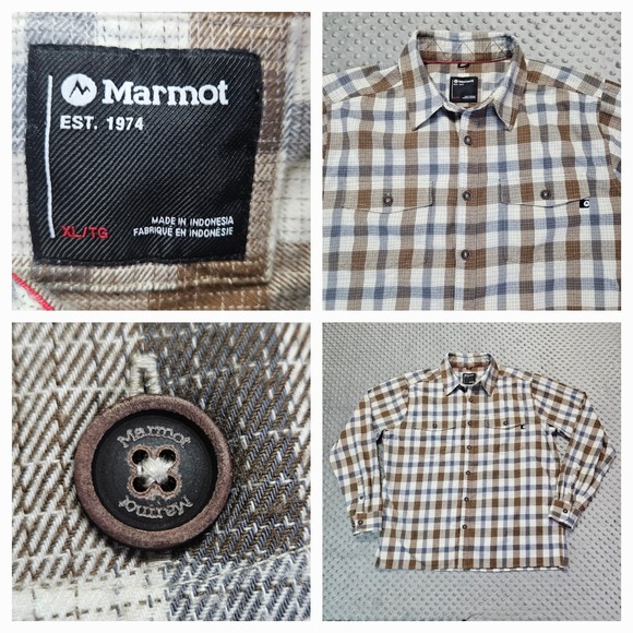 Marmot Movatn Heavyweight Long Sleeve Flannel‎ Shirt Men's Sz. XL Brown - Picture 1 of 16